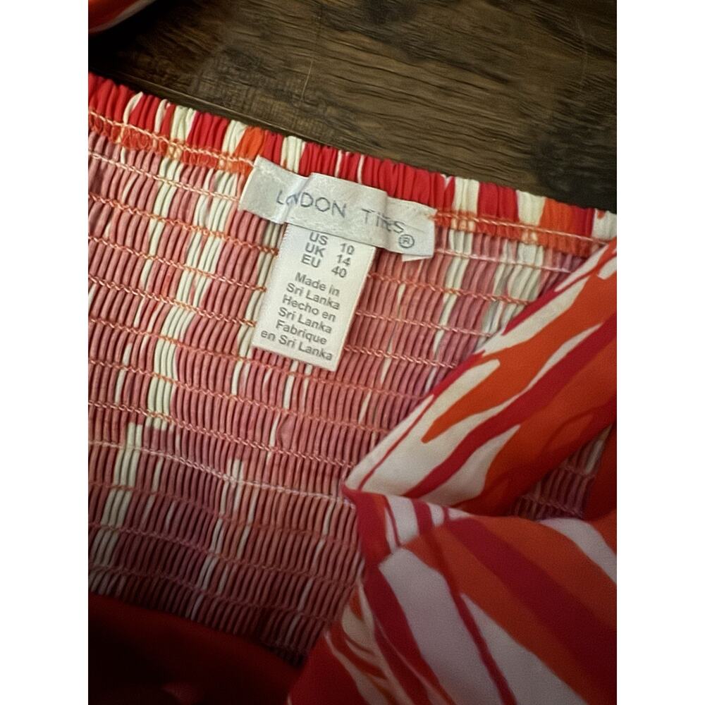 London Times Roya Maxi Dress Pink Orange Square Neck Cotton Sz:10 Beach - Picture 5 of 10